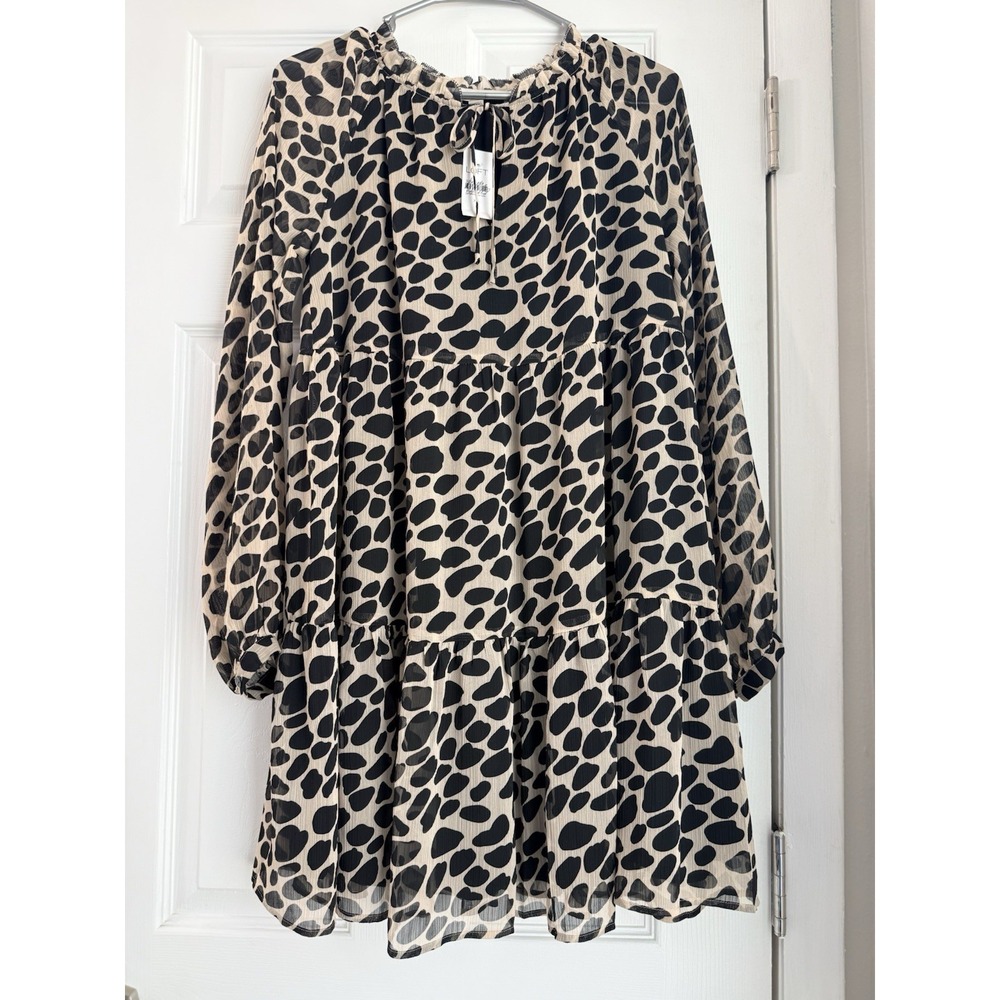 Ann Taylor LOFT Cheetah Leopard Animal Print Long Sleeve Lined Mini Dress XS